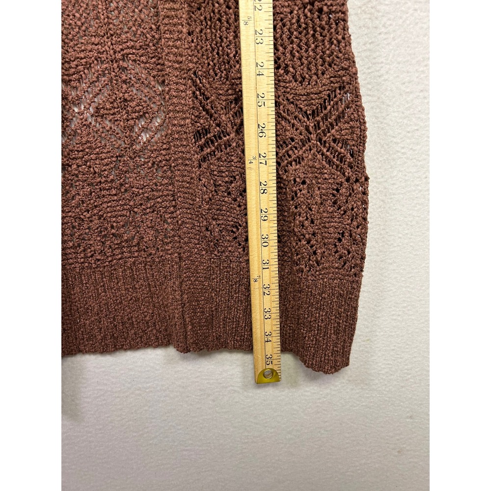 Boho Maurices Womens Medium Brown Open Front Pointelle Knit Cardigan Sweater - Picture 6 of 9